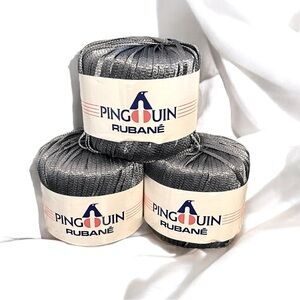 NWT PINGOUIN Rubané Polymide Ribbon Shiny DK 50g 75m - Dark Grey - 3 Skeins